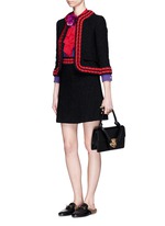 Figure View -Click To Enlarge Stripe rib knit trim tweed skirt