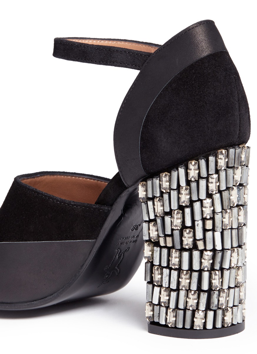 embellished block heel shoes