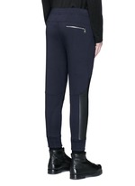 Back View -Click To Enlarge Faux leather panel bonded jersey biker jogging pants