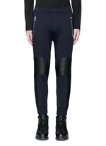 Main View -Click To Enlarge Faux leather panel bonded jersey biker jogging pants