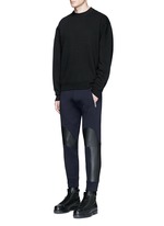 Figure View -Click To Enlarge Faux leather panel bonded jersey biker jogging pants