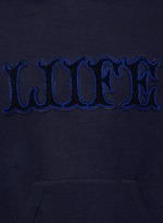 Detail View -Click To Enlarge 'LIIFE' embroidery cotton blend neoprene hoodie