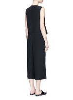 Back View -Click To Enlarge Ruffle waist silk V-neck jumpsuit