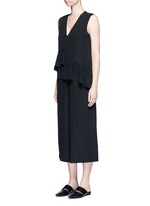 Front View -Click To Enlarge Ruffle waist silk V-neck jumpsuit