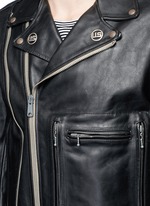 Detail View -Click To Enlarge U.S. pin contrast zip calf leather moto jacket