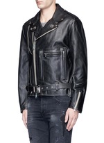 Front View -Click To Enlarge U.S. pin contrast zip calf leather moto jacket