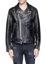 Main View -Click To Enlarge U.S. pin contrast zip calf leather moto jacket