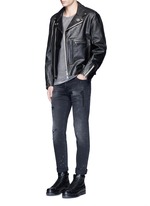 Figure View -Click To Enlarge U.S. pin contrast zip calf leather moto jacket