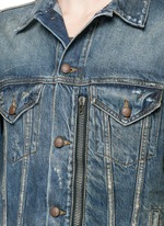 Detail View -Click To Enlarge 'Zipper Trucker' distressed denim jacket