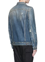 Back View -Click To Enlarge 'Zipper Trucker' distressed denim jacket