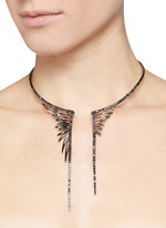 Detail View -Click To Enlarge Black diamond 9k gold wing necklace