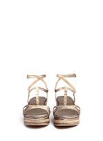 Front View -Click To Enlarge 'Ornamental' metallic jute trim leather platform sandals