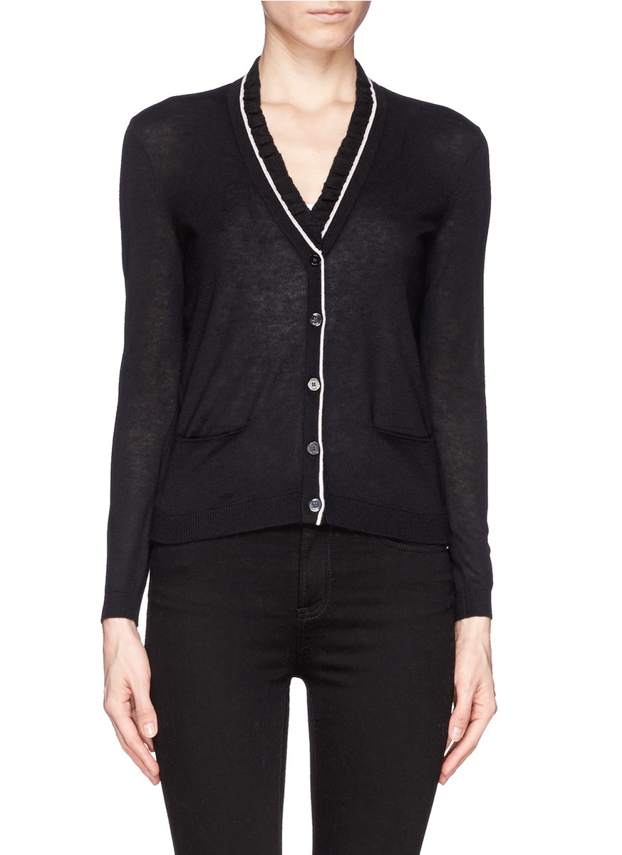 TORY BURCH - 'Rolanda' ruffle collar cardigan - on SALE | Black Cardigan Knitwear | Womenswear 