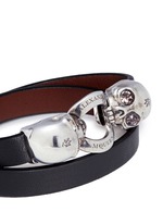 Detail View -Click To Enlarge Horsebit twin skull double wrap leather bracelet