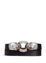 Main View -Click To Enlarge Horsebit twin skull double wrap leather bracelet