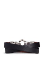 Figure View -Click To Enlarge Horsebit twin skull double wrap leather bracelet
