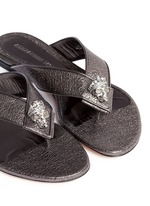 Detail View -Click To Enlarge Crystal crown skull metallic leather flip flops