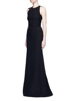 Figure View -Click To Enlarge Guipure lace back double crepe gown