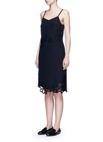 Front View -Click To Enlarge Floral lace silk crepe de Chine dress