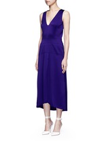 Figure View -Click To Enlarge V-neck seamed satin midi dress