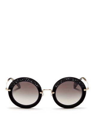 Main View - Click To Enlarge Main View - Click To Enlarge - miu miu - 'Noir' crystal embellishment suede rim acetate round sunglasses