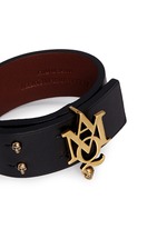 Detail View -Click To Enlarge AMQ skull charm leather bracelet