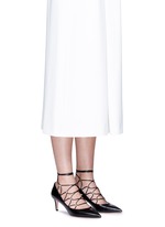 Figure View -Click To Enlarge 'Rockstud' caged lace-up leather pumps