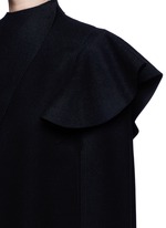 Detail View -Click To Enlarge Quilted ruffle trim virgin wool cape jacket