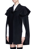 Front View -Click To Enlarge Quilted ruffle trim virgin wool cape jacket