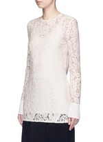 Front View -Click To Enlarge Silk cuff floral guipure lace top