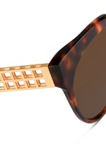 Detail View -Click To Enlarge 22k gold caged titanium temple oversize tortoiseshell acetate sunglasses