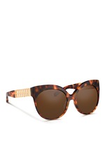 Figure View -Click To Enlarge 22k gold caged titanium temple oversize tortoiseshell acetate sunglasses
