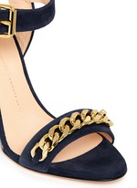 Detail View -Click To Enlarge 'Coline' curb chain brocade wedge suede sandals