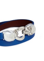 Detail View -Click To Enlarge Horsebit twin skull double wrap leather bracelet