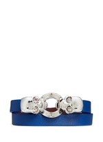 Main View -Click To Enlarge Horsebit twin skull double wrap leather bracelet