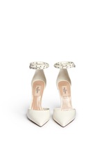 Front View -Click To Enlarge 'Love Latch' grommet wraparound ankle strap leather pumps