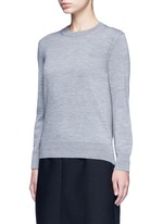 Front View -Click To Enlarge Jewel button back wool sweater