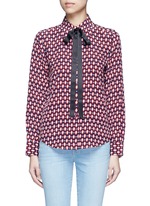 Main View -Click To Enlarge Neck tie diamond print silk shirt