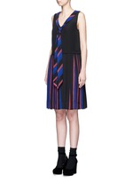 Front View -Click To Enlarge Stripe pleat silk V-neck shift dress