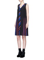 Figure View -Click To Enlarge Stripe pleat silk V-neck shift dress