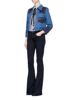 Figure View -Click To Enlarge Satin tie flocked floral print gingham shirt