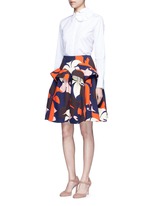 Figure View -Click To Enlarge Ruffle trim abstact floral print skirt