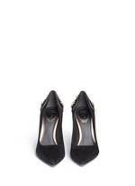 Front View -Click To Enlarge 'Deollette' crystal faux pearl embellished suede pumps