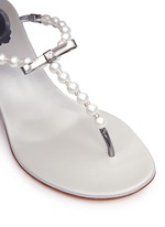 Detail View -Click To Enlarge Faux pearl crystal T-strap sandals
