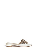 Main View -Click To Enlarge Strass pearl appliqué leather slide sandals
