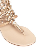 Detail View -Click To Enlarge Strass faux pearl embellished leather thong sandals