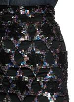 Detail View -Click To Enlarge Sequin star cutout silk pencil skirt