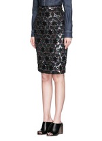 Front View -Click To Enlarge Sequin star cutout silk pencil skirt