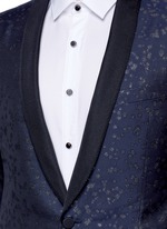 Detail View -Click To Enlarge Slim fit metallic jacquard tuxedo blazer