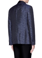 Back View -Click To Enlarge Slim fit metallic jacquard tuxedo blazer
